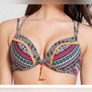 Shade & Shore Colorful Patterned Bikini Top, size 38B